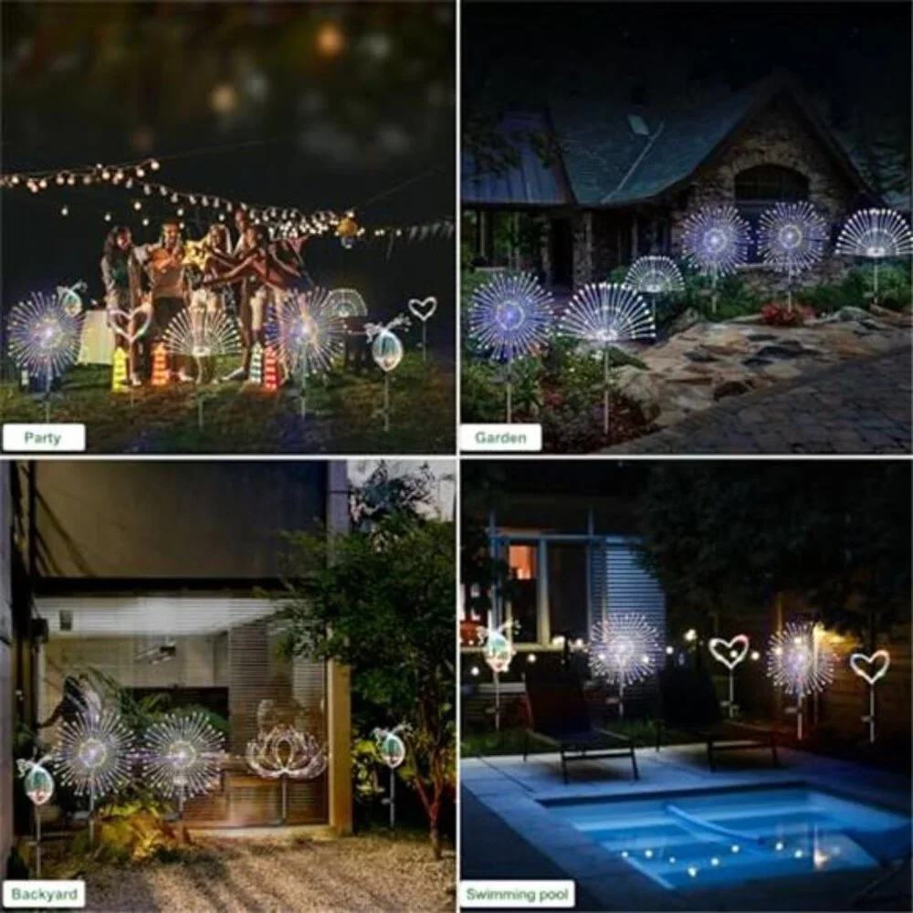 2 Pack Solar Garden Lights 120 LED Firework Waterproof Outdoor Decor